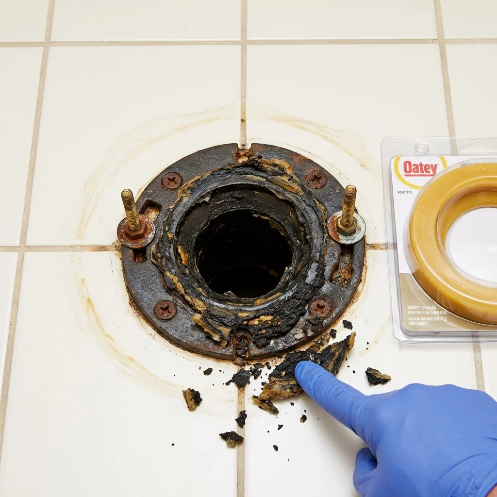 Failed wax ring showing water seepage at the base of a toilet in a Culver City, CA home